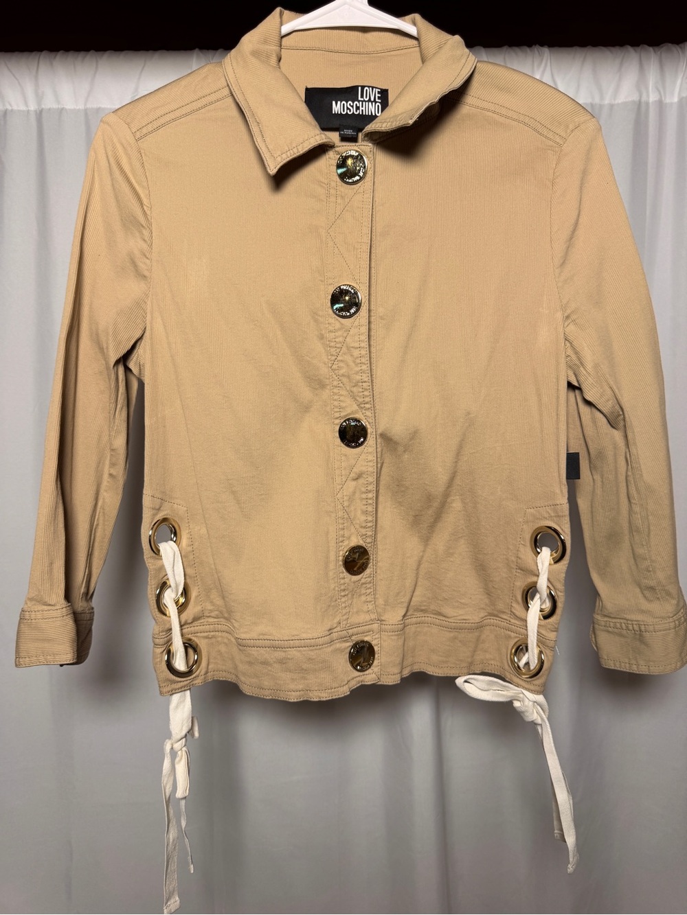 Love Moschino Beige Button-Front Jacket with Grommet Lace Details US 8